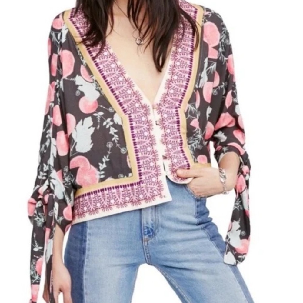 Free PeopleFresh Squeezed Grapefruit Boho Button Tie Sleeve